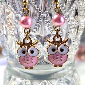 Pink & White Owl Earrings!
